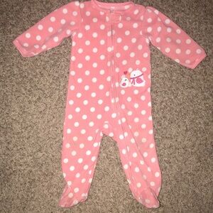 Carter’s Pink Fleece White Polka Dot Warm Zip Up Onesie Footie Pajamas